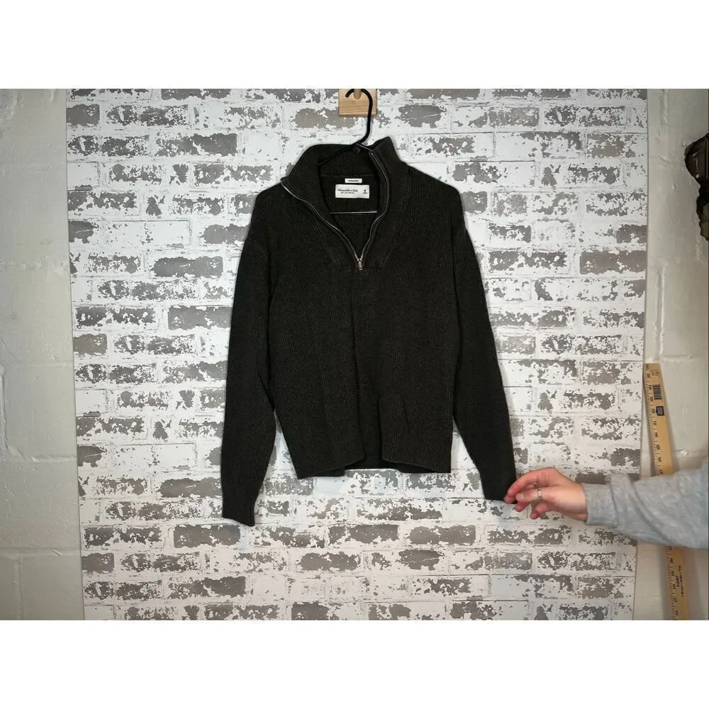 Abercrombie & Fitch | women dark green 1/4 zip pullover - Picture 8 of 10